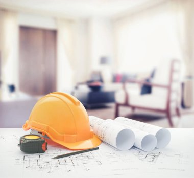 kask ve araçları üzerinde modern oturma odası iç mimari planı