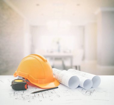 kask ve araçları üzerinde modern lüks yemek odası iç mimari planı.
