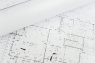 bir konut yapımı için mimari çizim kağıt rulolar