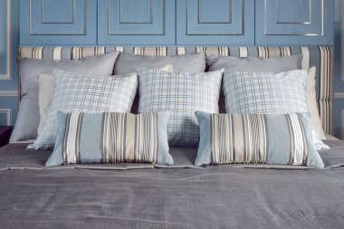 Desen ve yatak takımları doku ışık mavi romantik tarzı yatak odası