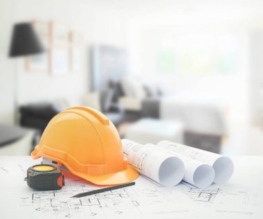 kask ve araçları üzerinde modern yatak odası iç mimari planı