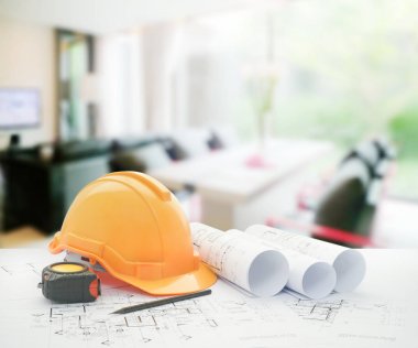 kask ve araçları üzerinde modern oturma odası ile mimari planı