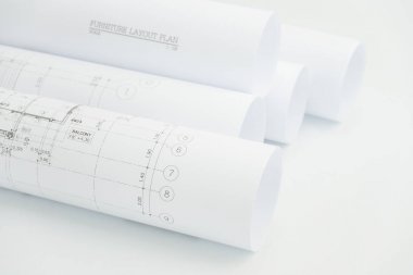 bir konut yapımı için mimari çizim kağıt rulolar