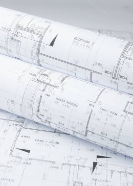 bir konut yapımı için mimari çizim kağıt rulolar