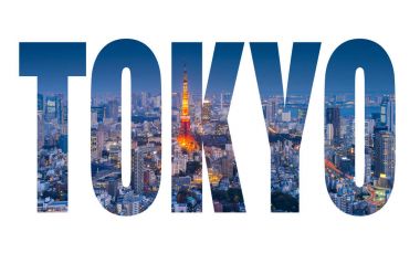 Geceleri, Japonya Tokyo siluetinin Tokyo Tokyo kule ile Cityscape üzerinde kelime