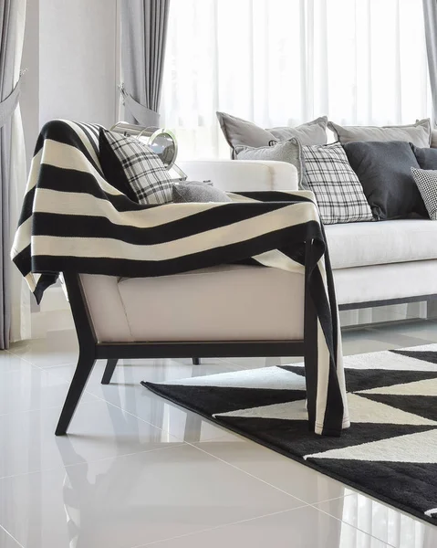 Moderno interior de la sala de estar con decoración de colores blanco y negro — Foto de Stock