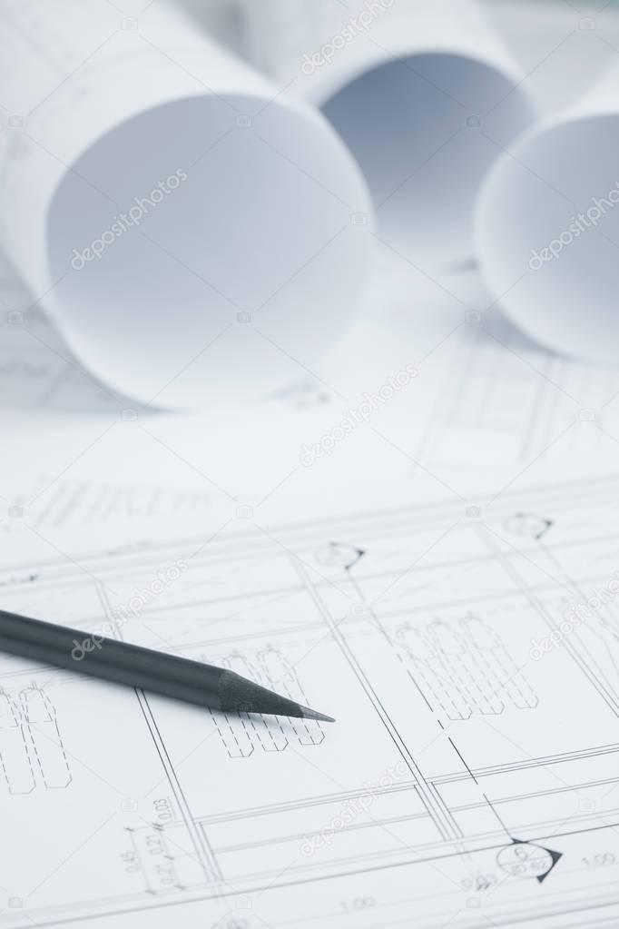 black pencil on architectural drawing paper and rolls for construction