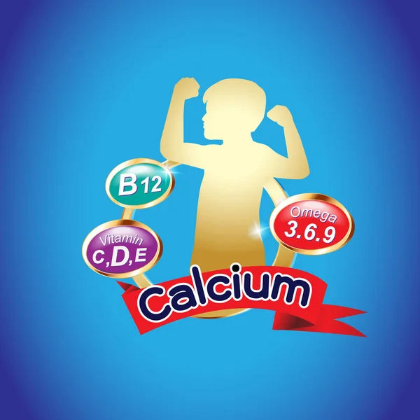 Kalcium Omega vitamin- és tápanyagok — Stock Vector