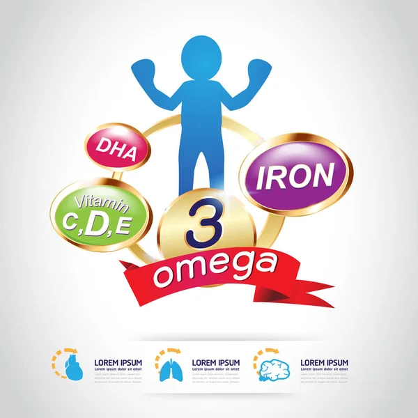 Enfants Omega 3 Vitamine Concept — Image vectorielle