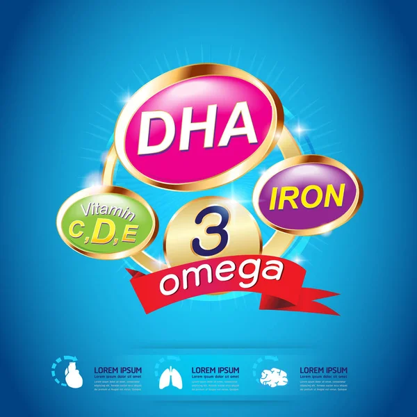 Enfants Omega 3 Vitamine Concept — Image vectorielle