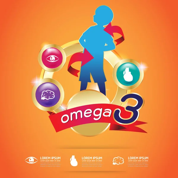 Enfants Omega 3 et Vitamine Concept — Image vectorielle