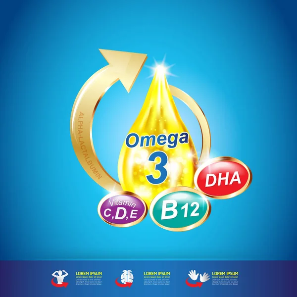 Niños Calcium Vitamin Omega 3 y DHA Vector — Archivo Imágenes Vectoriales