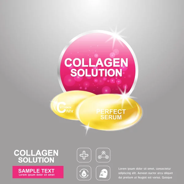 Concetto di cura della pelle del siero di collagene — Vettoriale Stock
