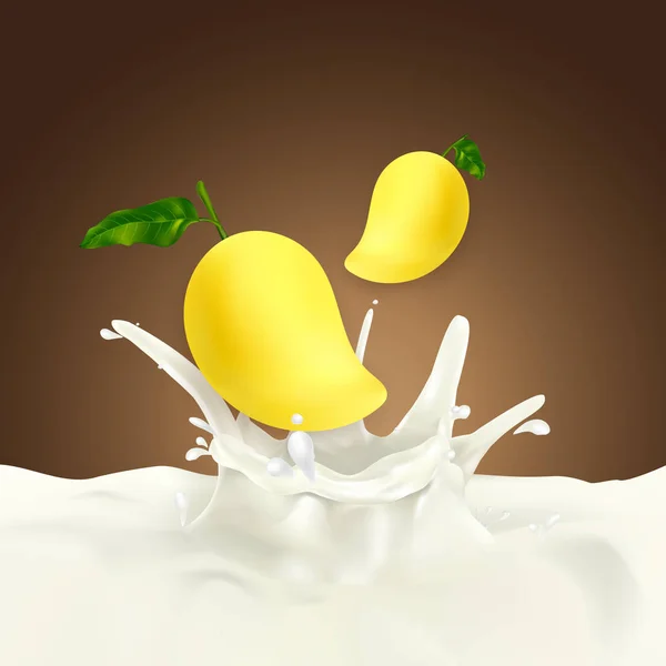 Mango in melk splash — Stockvector