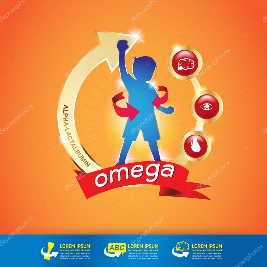 Health Concept Logo with Omega Calcium and Vitamin for Kids