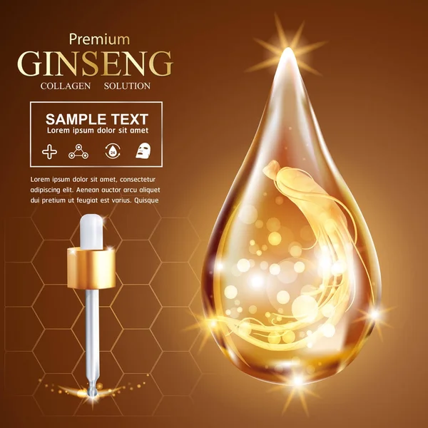 Ginseng Colágeno Suero y Vitamina — Vector de stock