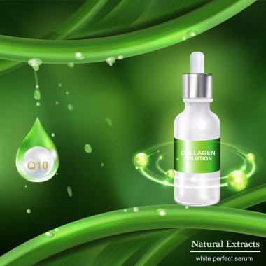 Kollajen Serum ve Vitamin arka plan kavramı cilt bakımı kozmetik.