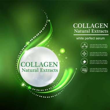 Kollajen Serum ve Vitamin arka plan kavramı cilt bakımı kozmetik.