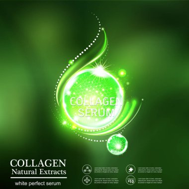 Kollajen Serum ve Vitamin arka plan kavramı cilt bakımı kozmetik.