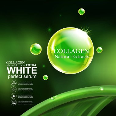 Kollajen Serum ve Vitamin arka plan kavramı cilt bakımı kozmetik.