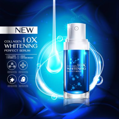 Kollajen Serum ve Vitamin arka plan kavramı cilt bakımı kozmetik.