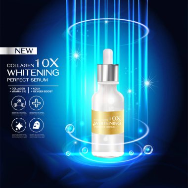 Kollajen Serum ve Vitamin arka plan kavramı cilt bakımı kozmetik.