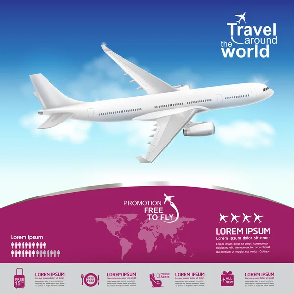 Flygbolag Vector Concept Travel Runt Världen — Stockfoto