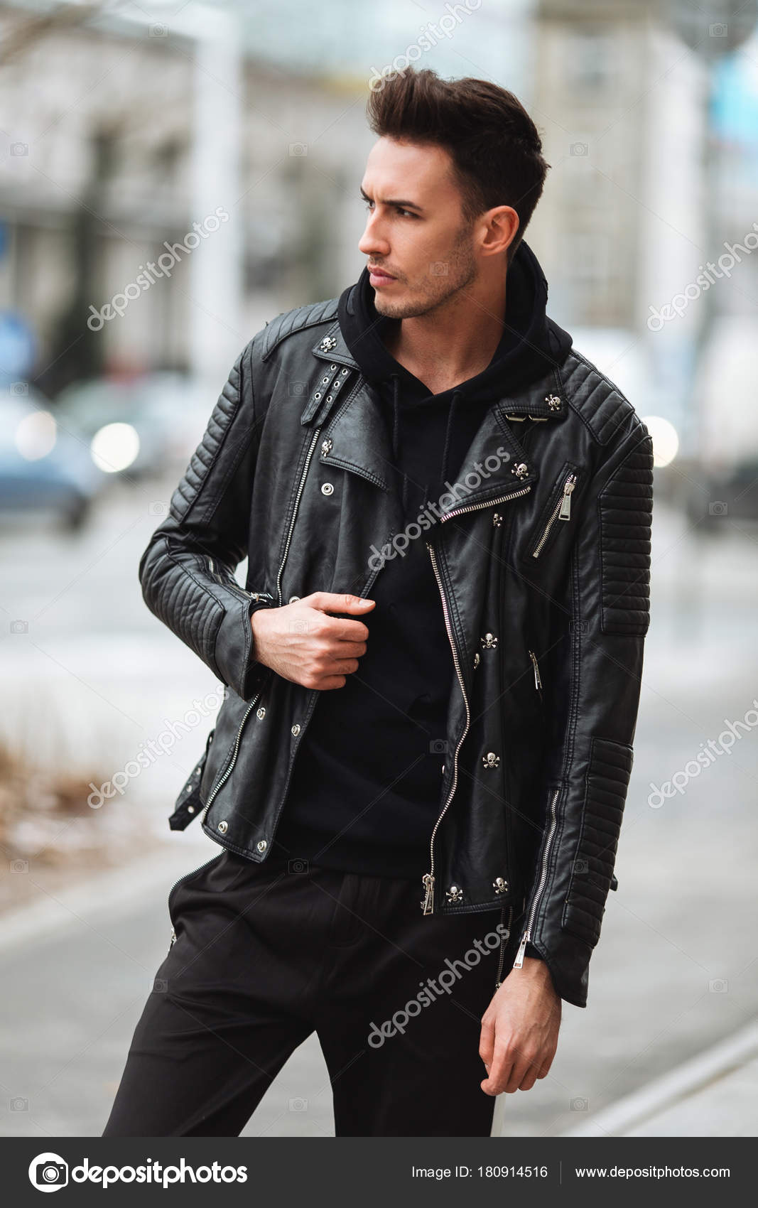 Portrait of man look around. Stylish clothing wear. Autumn and w Stock  Photo by ©SHipskyy 180914516