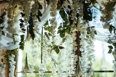 tavanda asılı beyaz çiçekler