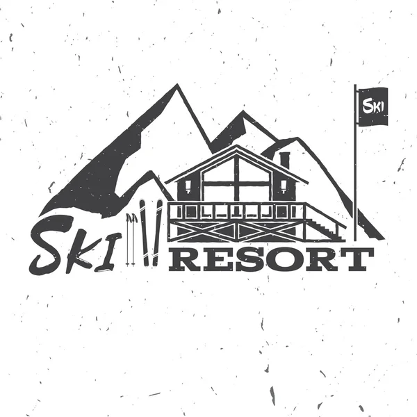 Ski resort koncept med stuga. — Stock vektor