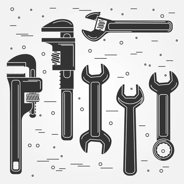 Düz wrench kutsal kişilerin resmi kümesi. Vektör çizim. — Stok Vektör