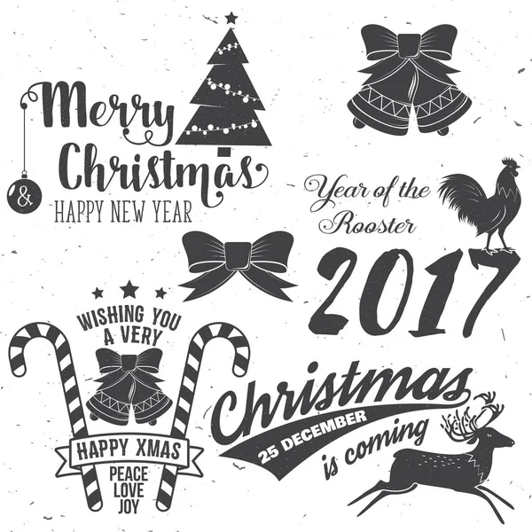 Набір щасливого Різдва і щасливого нового року 2017 типографіки дизайн — стоковий вектор