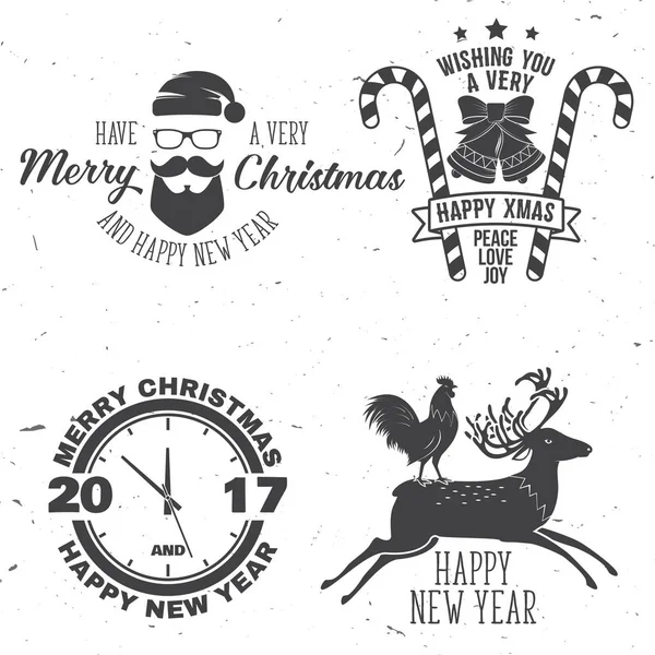 Set de Feliz Navidad y Feliz Año Nuevo 2017 diseño tipográfico — Archivo Imágenes Vectoriales