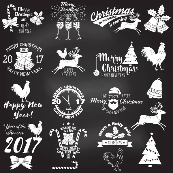 Ensemble de Joyeux Noël et bonne année 2017 typographie design . — Image vectorielle