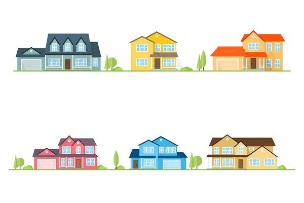 Neighborhood with homes illustrated on white. — Stock Illustration Neighborhood with homes illustrated on white. Vector Graphics