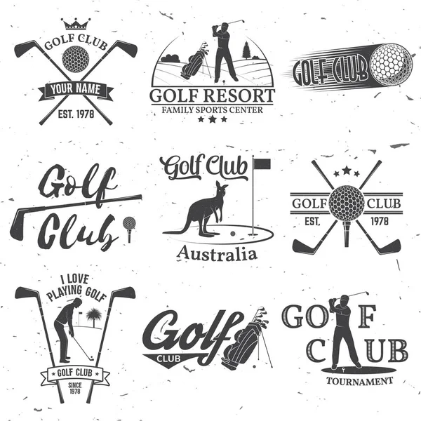Комплект концепции гольф-клуба с силуэтом гольфиста . — стоковый вектор