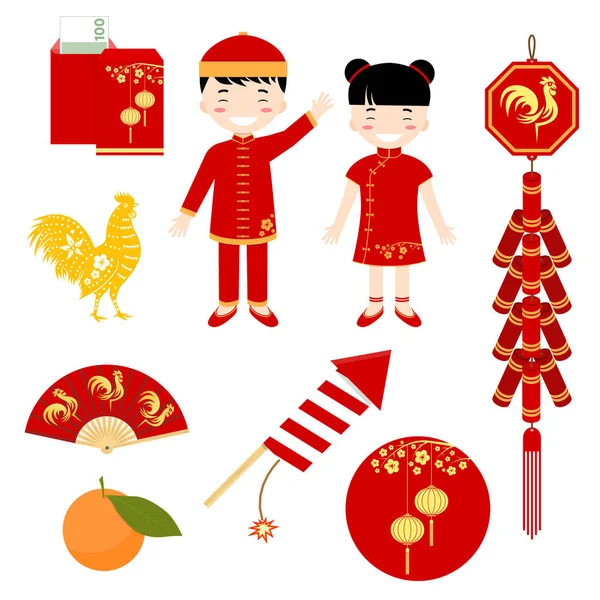 Set of Chinese flat icons. — Stock Vector