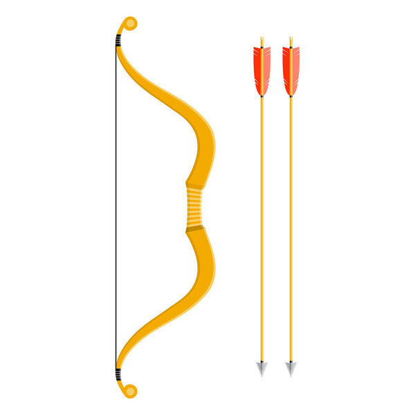 Bow and arrow icon in flat style isolated on white background.