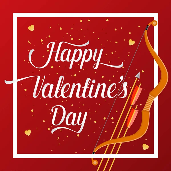 Щасливий день Святого Валентина буквене позначення тексту з Золотий лук і стріли . — стоковий вектор
