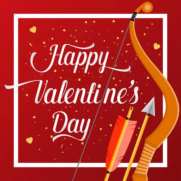 Щасливий день Святого Валентина буквене позначення тексту з Золотий лук і стріли . — стоковий вектор