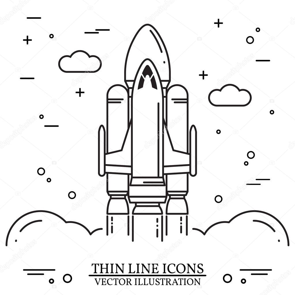 Space shuttle takes off on the white background.