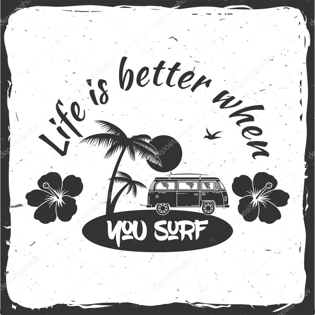 Vector Summer surfing retro badge. Surfing concept for shirt or logo, print, stamp.