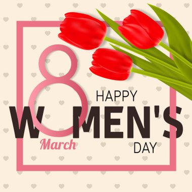 Happy Women s Day Greeting Card with tulips. clipart