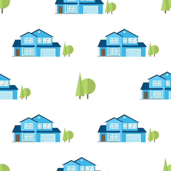 Förorts amerikanska hus sömlösa mönster. — Stock vektor
