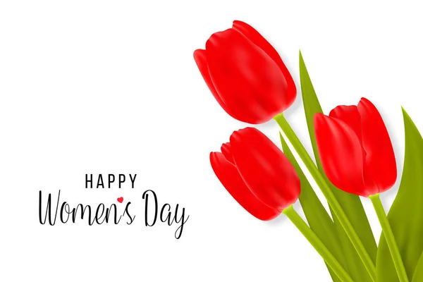 Happy Women 's Day Tarjeta de felicitación con tulipanes . — Archivo Imágenes Vectoriales