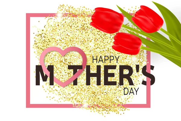 Szczęśliwy dzień matki z życzeniami z tulipany. — Wektor stockowy