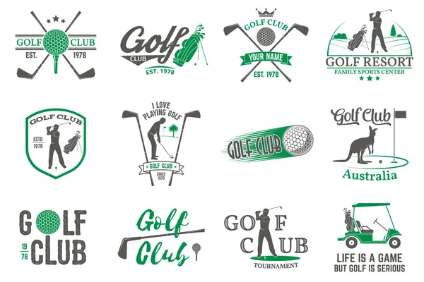 Conjunto de conceito de clube de golfe com silhueta de golfista . — Vetor de Stock