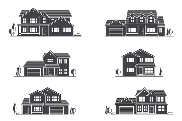 Vector silhouette suburban american house.