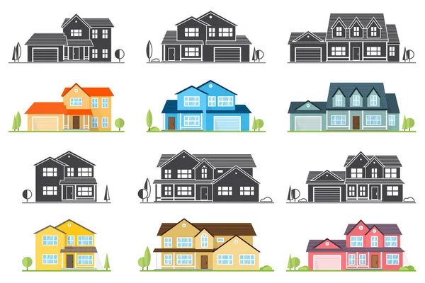 Vector flat icon casa americana suburbana . —  Vetores de Stock