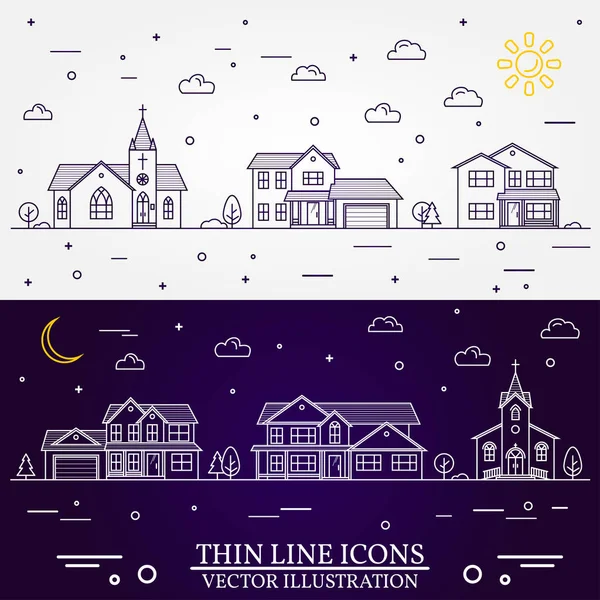 Neighborhood with homes illustrated white and purple background. — Stock Illustration Neighborhood with homes illustrated white and purple background. Stock Illustration